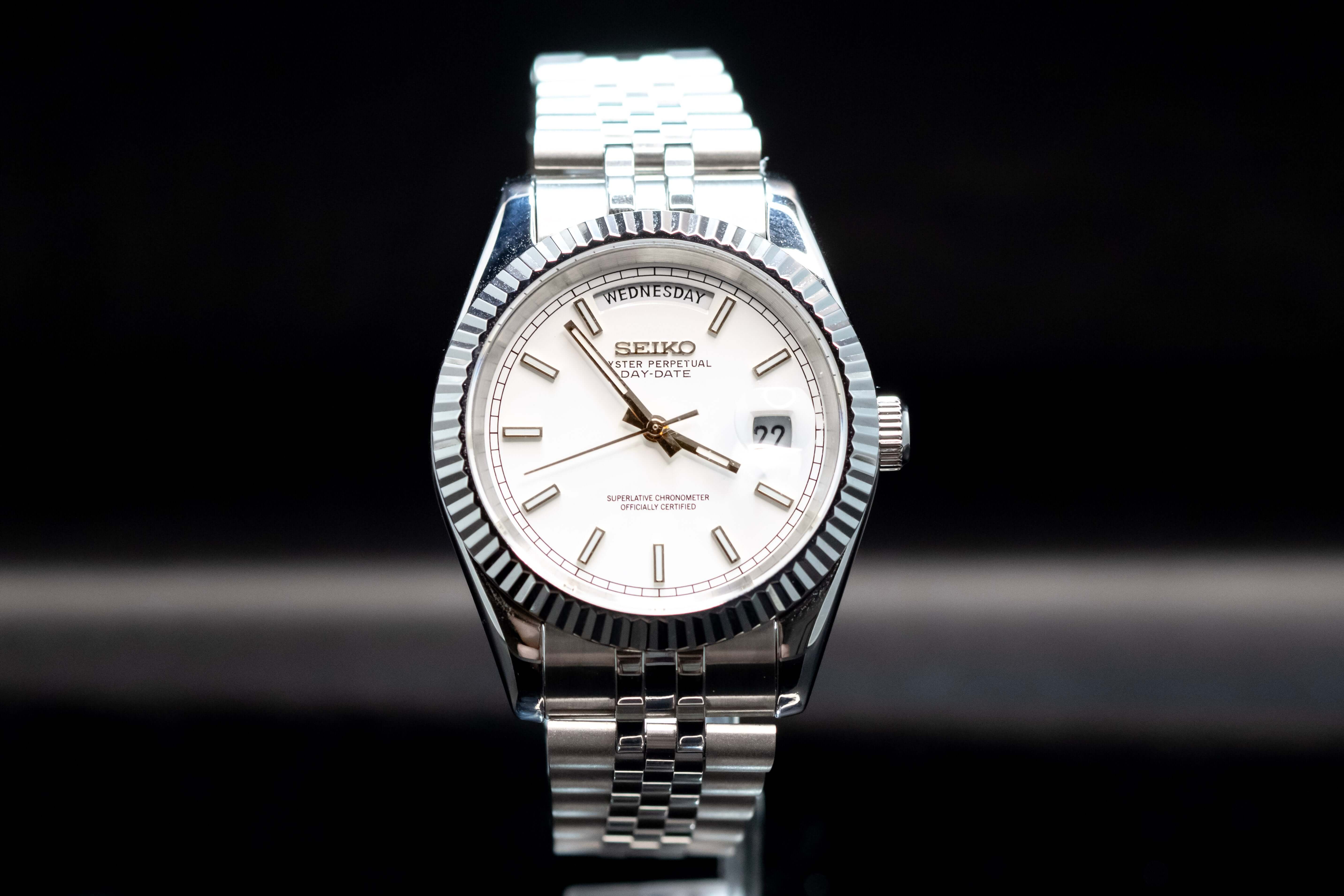 Seiko Mod White Day-Date | Elegant Automatic Watch – Kingdom Watch