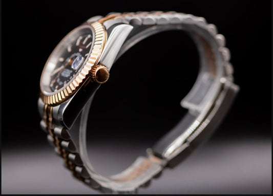 Angled shot of SeikoMod Sky Black showing stainless steel case and black dial