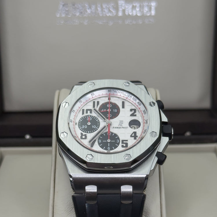 Mens luxury wrist watches from the Luxury Collection featuring an Audemars Piguet chronograph in a display case.