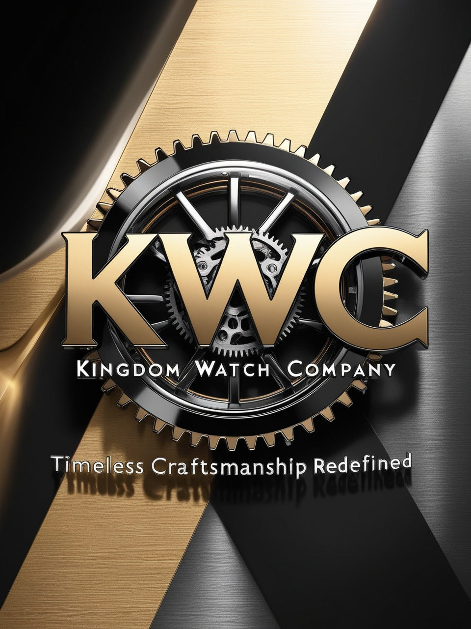 Logo of Kingdom Watch Company featuring gears and the phrase 'Timeless Craftsmanship Redefined' for custom watches collection.