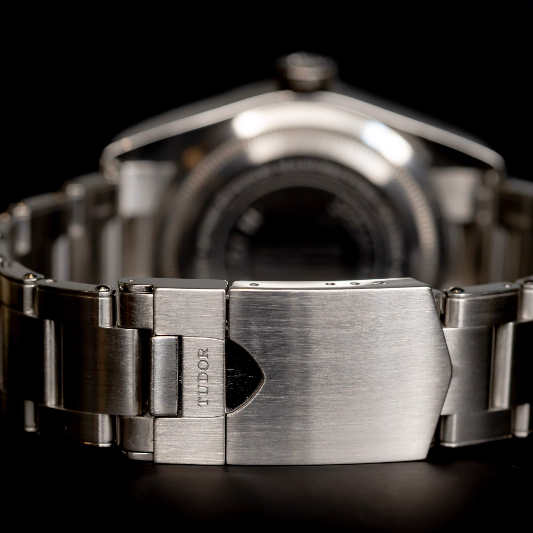 Tudor Black Bay Harrods Edition 41mm watch showing stainless steel bracelet and clasp design.