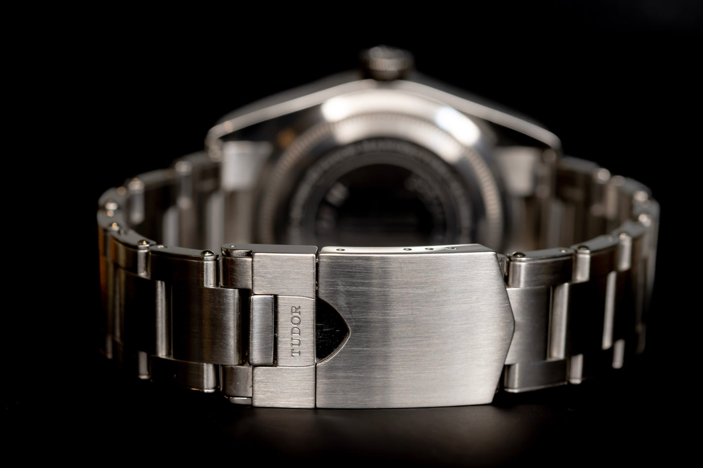 Tudor Black Bay Harrods Edition 41mm watch showing stainless steel bracelet and clasp design.