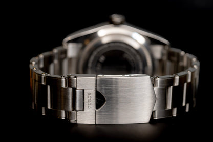 Tudor Black Bay Harrods Edition 41mm watch showing stainless steel bracelet and clasp design.
