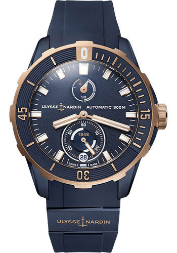 Ulysse Nardin Diver - 44mm Titanium and Rose Gold Case - Blue Dial - Blue Rubber Strap