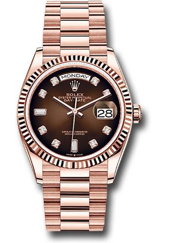 Rolex Everose Gold Day-Date 36 Watch - Fluted Bezel - Brown Ombre Diamond Dial - President Bracelet - 128235 brodp