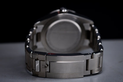 Tudor Black Bay 58 GMT Coke watch back view showing stainless steel bracelet and case details.