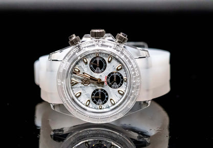 KWC White Ceramic Chronograph watch showcasing a lightweight case, custom dial, and brushed ceramic bezel.
