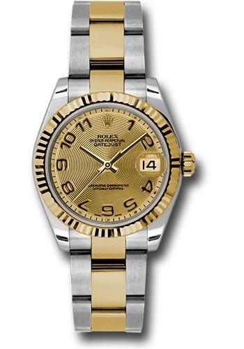 Rolex Steel and Yellow Gold Datejust 31 Watch - Fluted Bezel - Champagne Concentric Circle Arabic Dial - Oyster Bracelet - 178273 chcao
