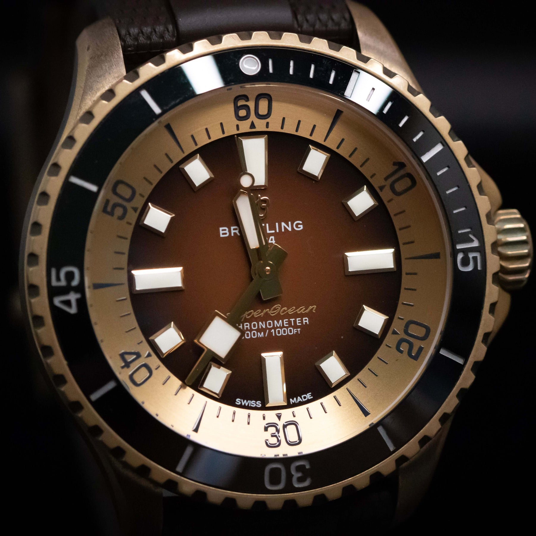 Breitling SuperOcean Automatic 44mm with bronze case and brown dial, showcasing robust features and style.
