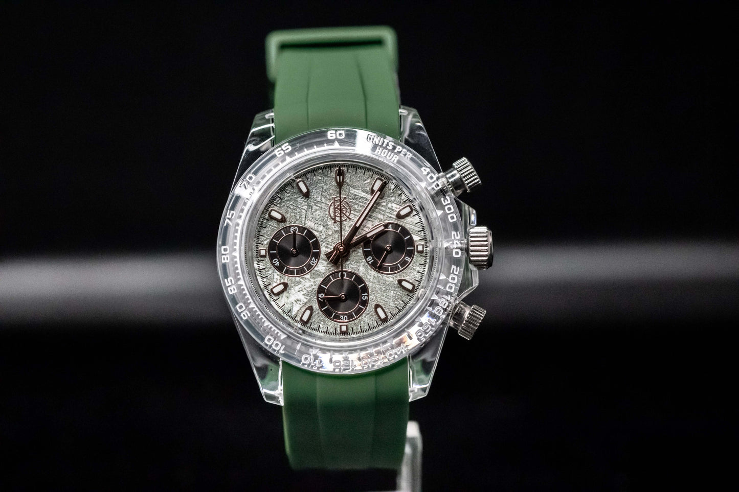 KWC Green Ceramic Chronograph with custom dial and green strap showcasing modern design and rugged utility.