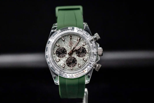 KWC Green Ceramic Chronograph with custom dial and green strap showcasing modern design and rugged utility.