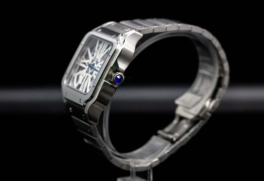 SeikoMod Santos White Skeleton watch with Chocolate Roman dial in stainless steel case