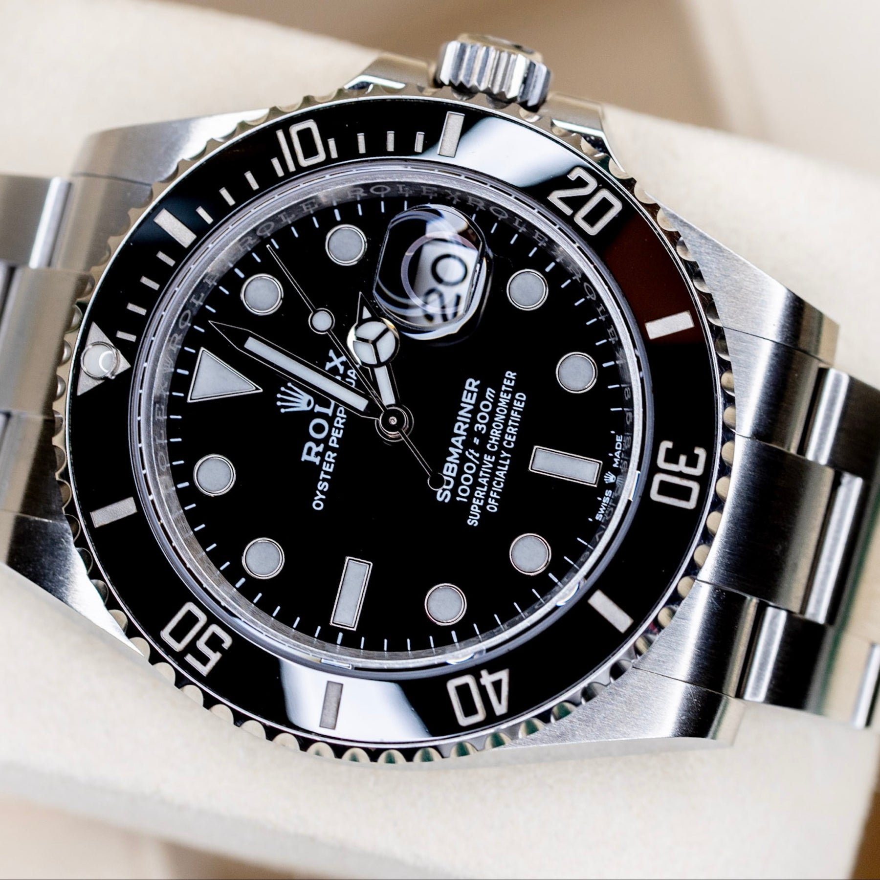 2025 Rolex Submariner Date black watch in amazing condition with black dial and Cerachrom bezel.