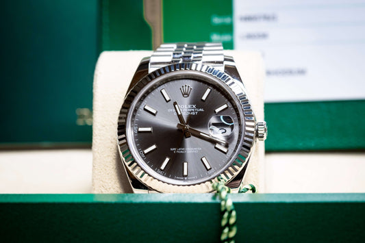 2020 Rolex DateJust 41 Slate Dial Fluted Bezel Jubilee 126334 – Full Set displayed in its box