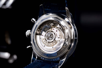 Breitling Navitimer 1 B01 Chronograph 43mm  Ref:AB0121211G1P1 showcasing the intricate movement and craftsmanship of the watch.