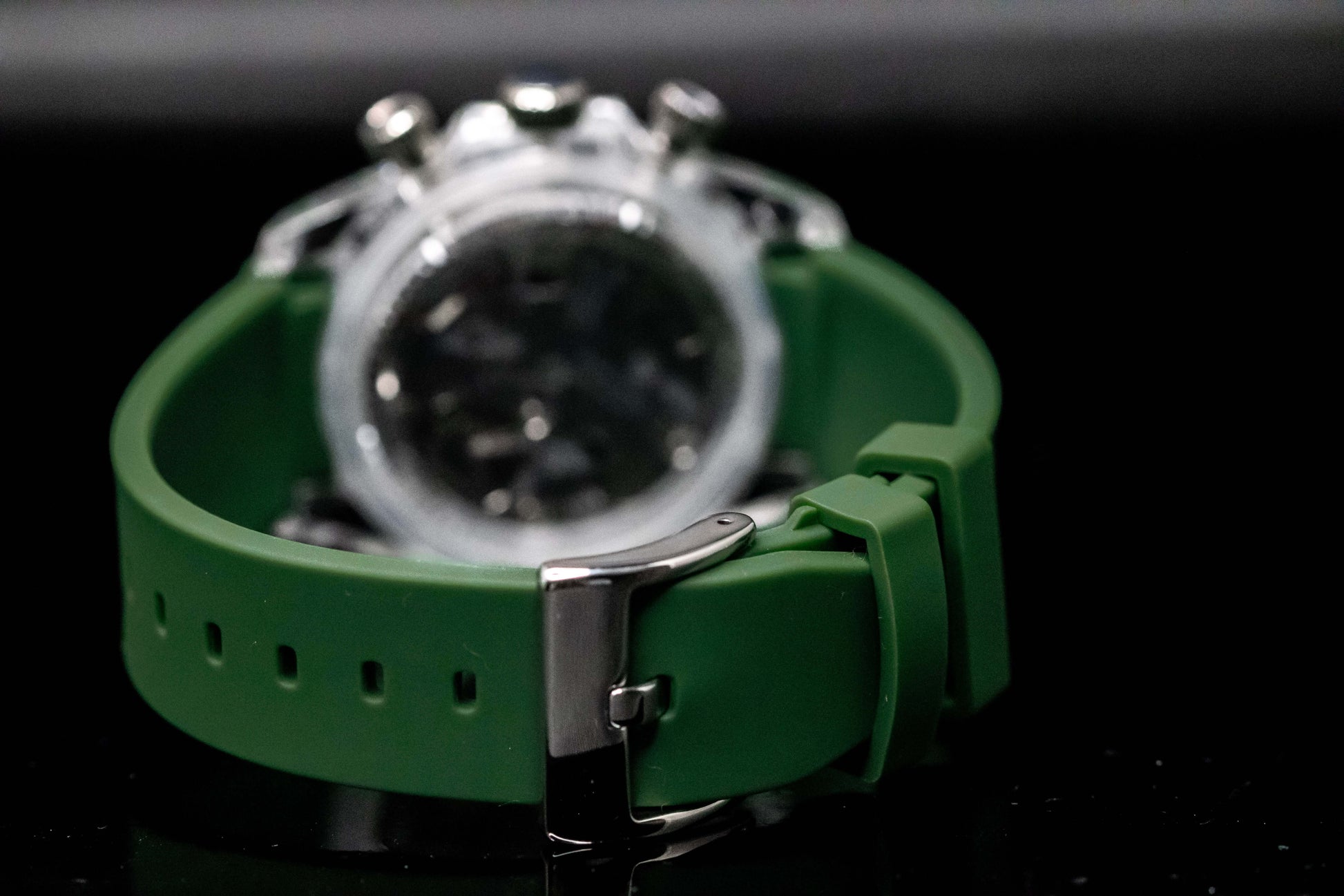 KWC Green Ceramic Chronograph with green strap and silver hardware, showcasing modern design and durability.