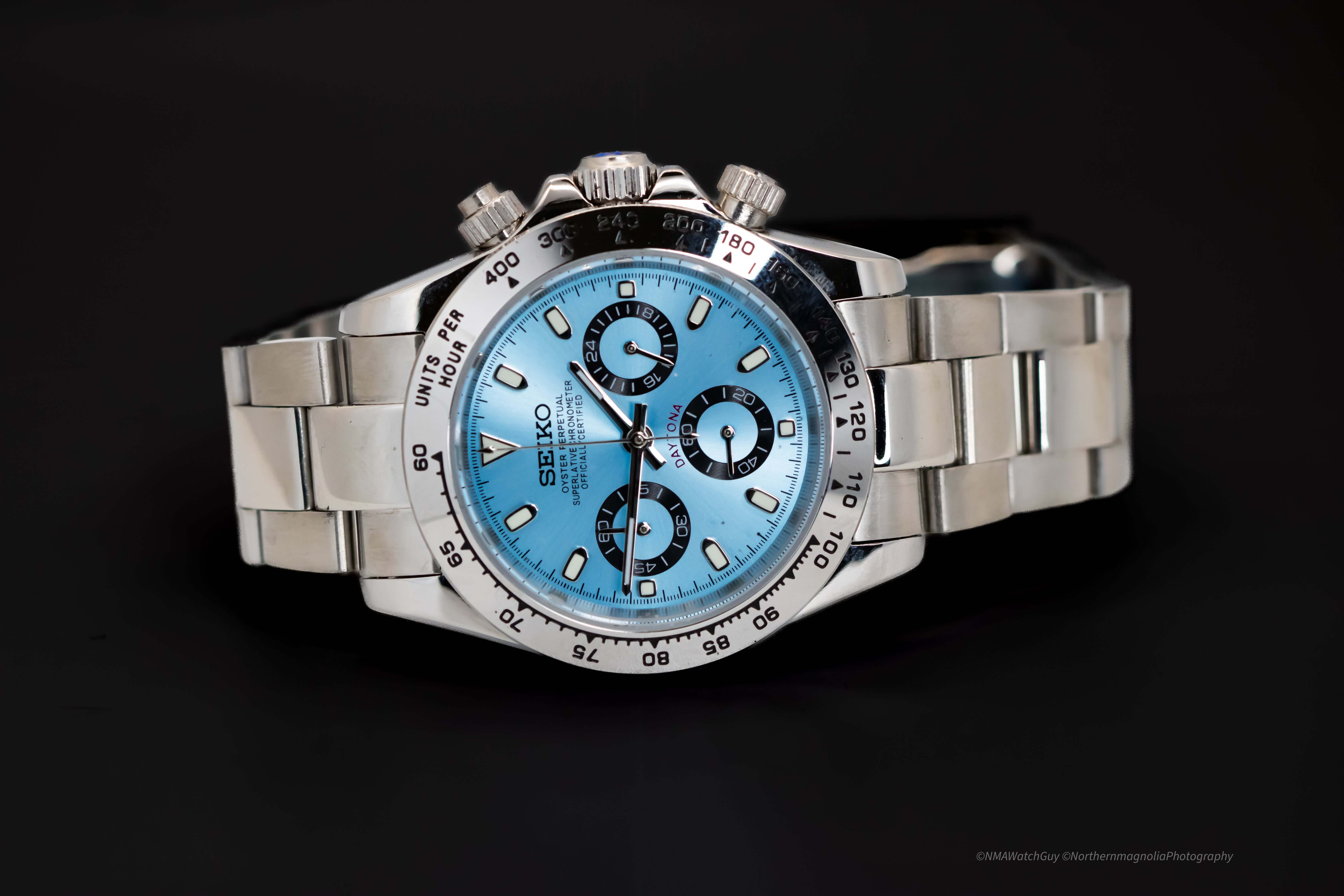 Seikomod Silver Daytona - Ice Blue Dial Watch – Kingdom Watch Company