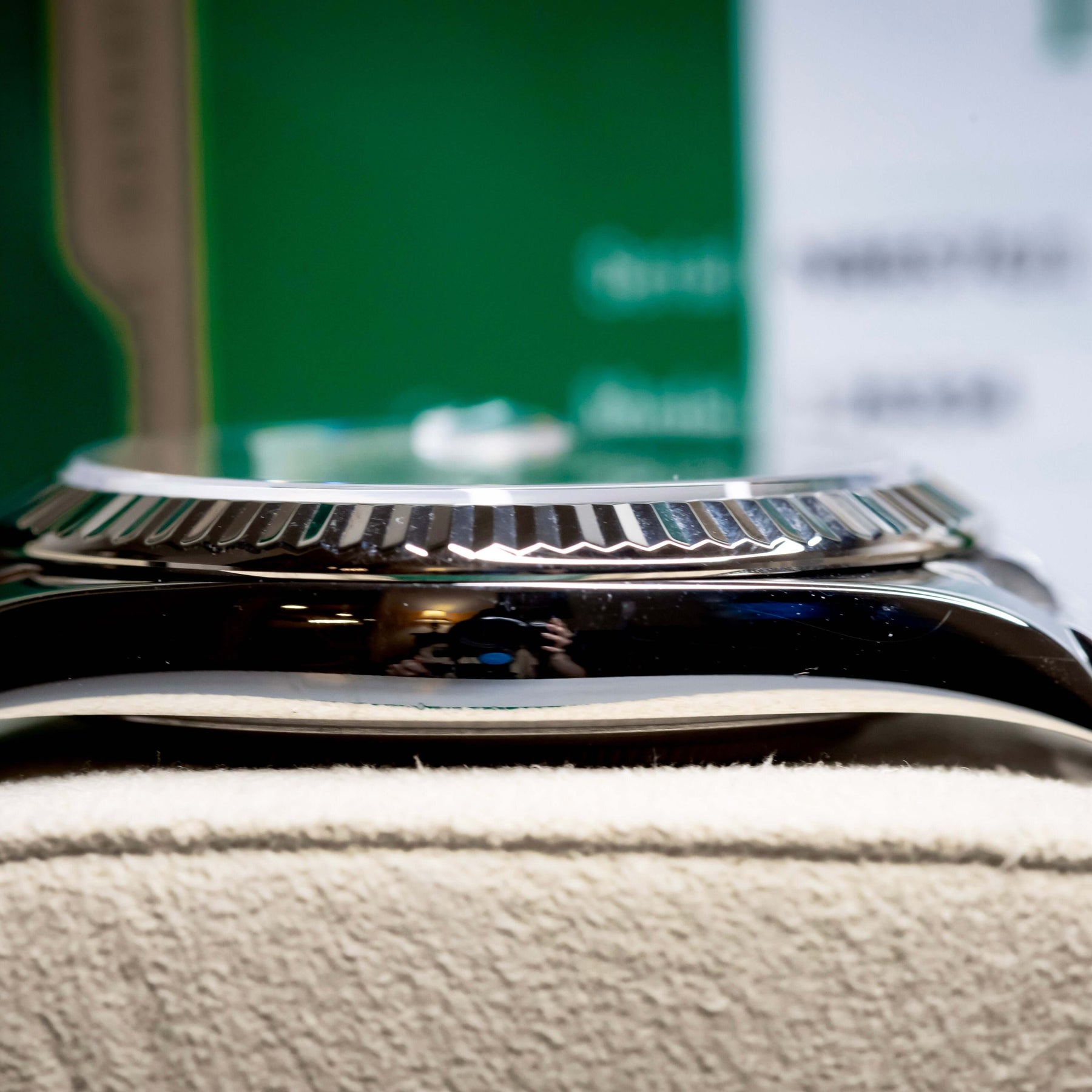 2020 Rolex DateJust 41 Slate Dial Fluted Bezel Jubilee 126334 – Full Set side view showcasing the fluted bezel.