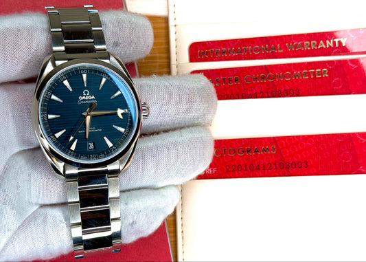 Beijing 2022 Olympic Seamaster watch displayed with international warranty and chronometer card.