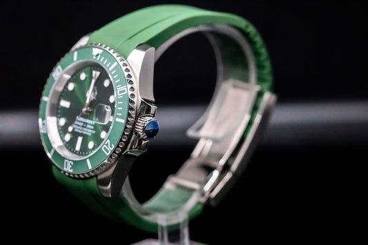 KWC Hulk Diver watch featuring a green bezel, sunburst dial, and high-performance green rubber strap.