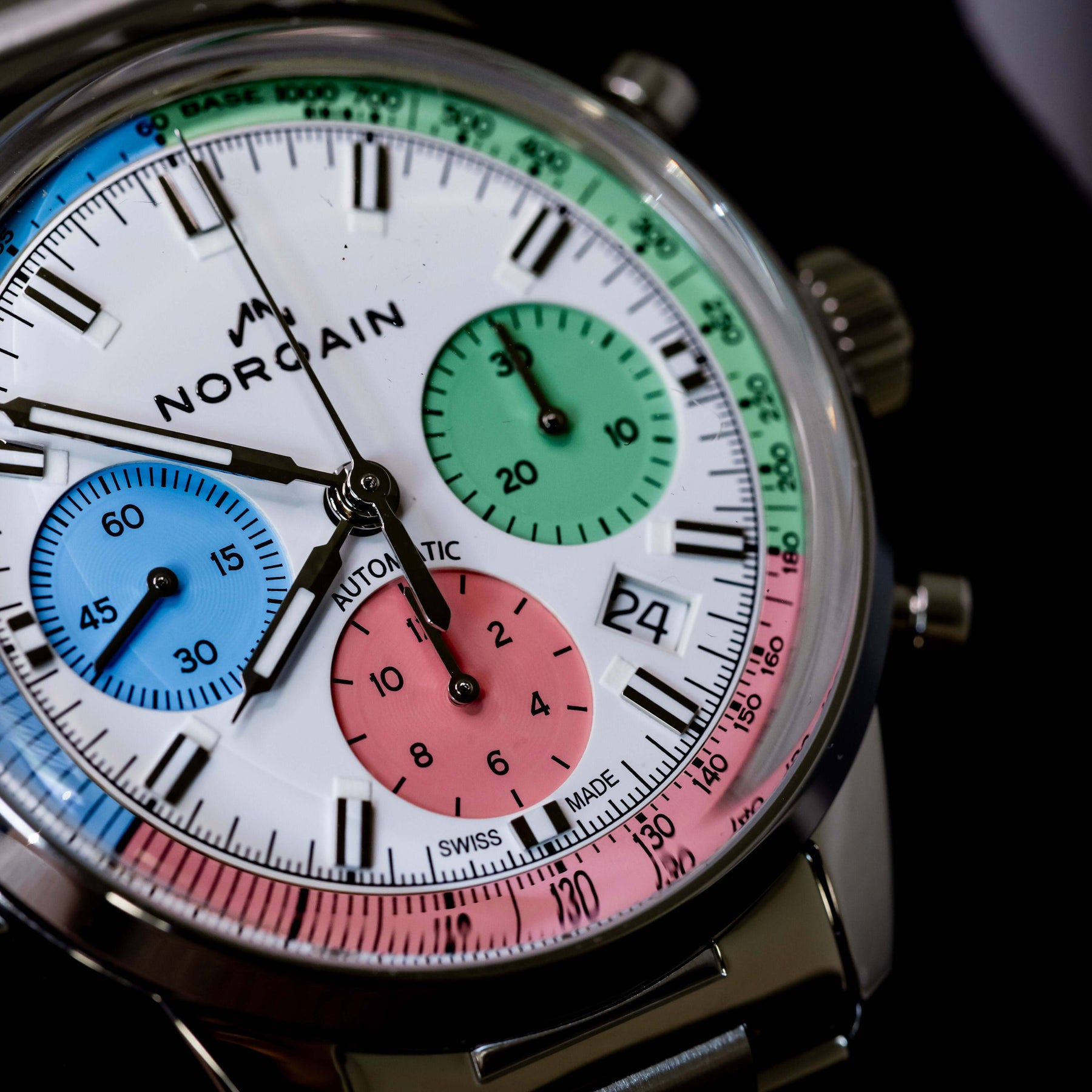Norqain Freedom 60 Chrono Ice Cream Limited Edition with colorful dial features and chronograph functions.