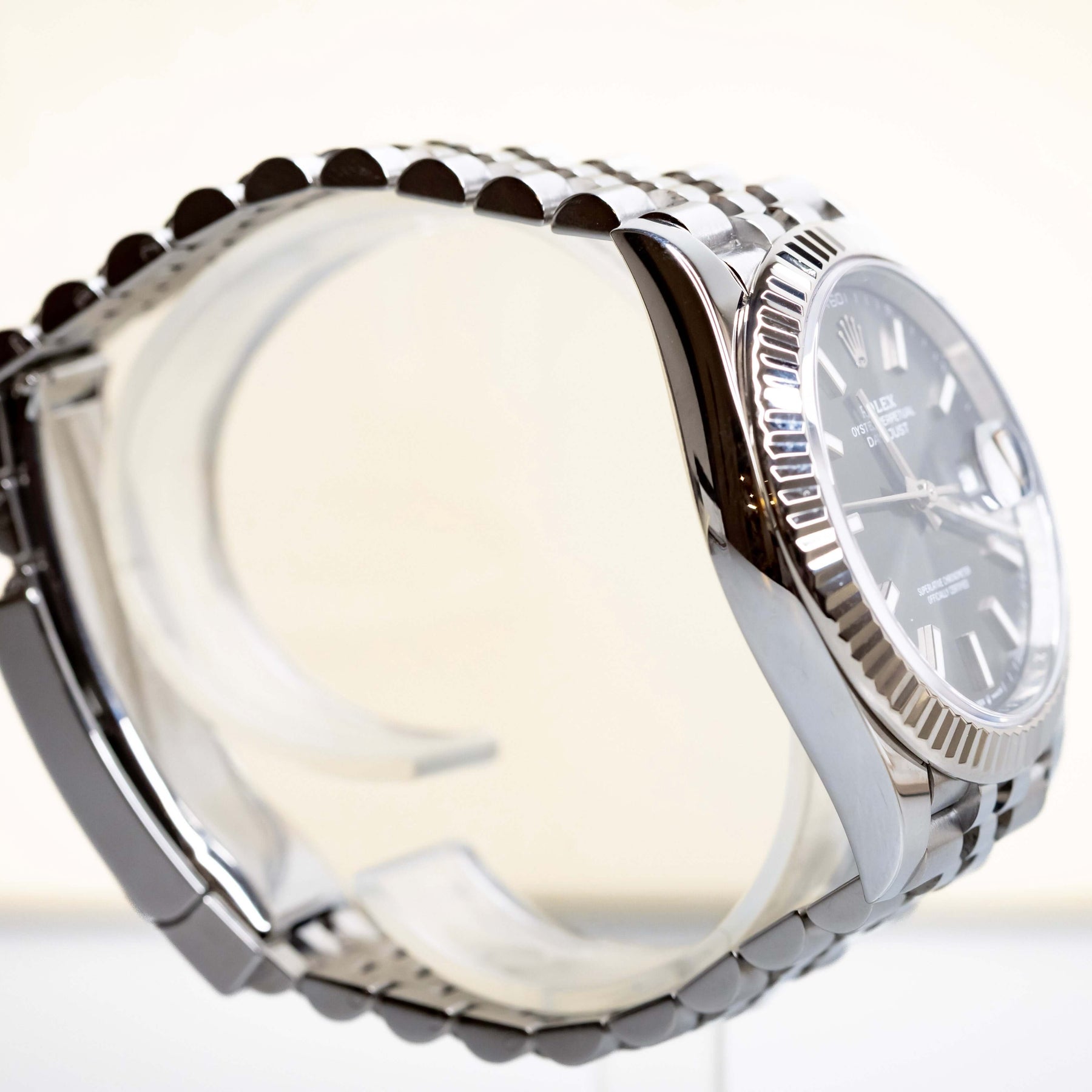 2020 Rolex DateJust 41 Slate Dial Fluted Bezel Jubilee 126334 – Full Set side view showcasing the Jubilee bracelet.