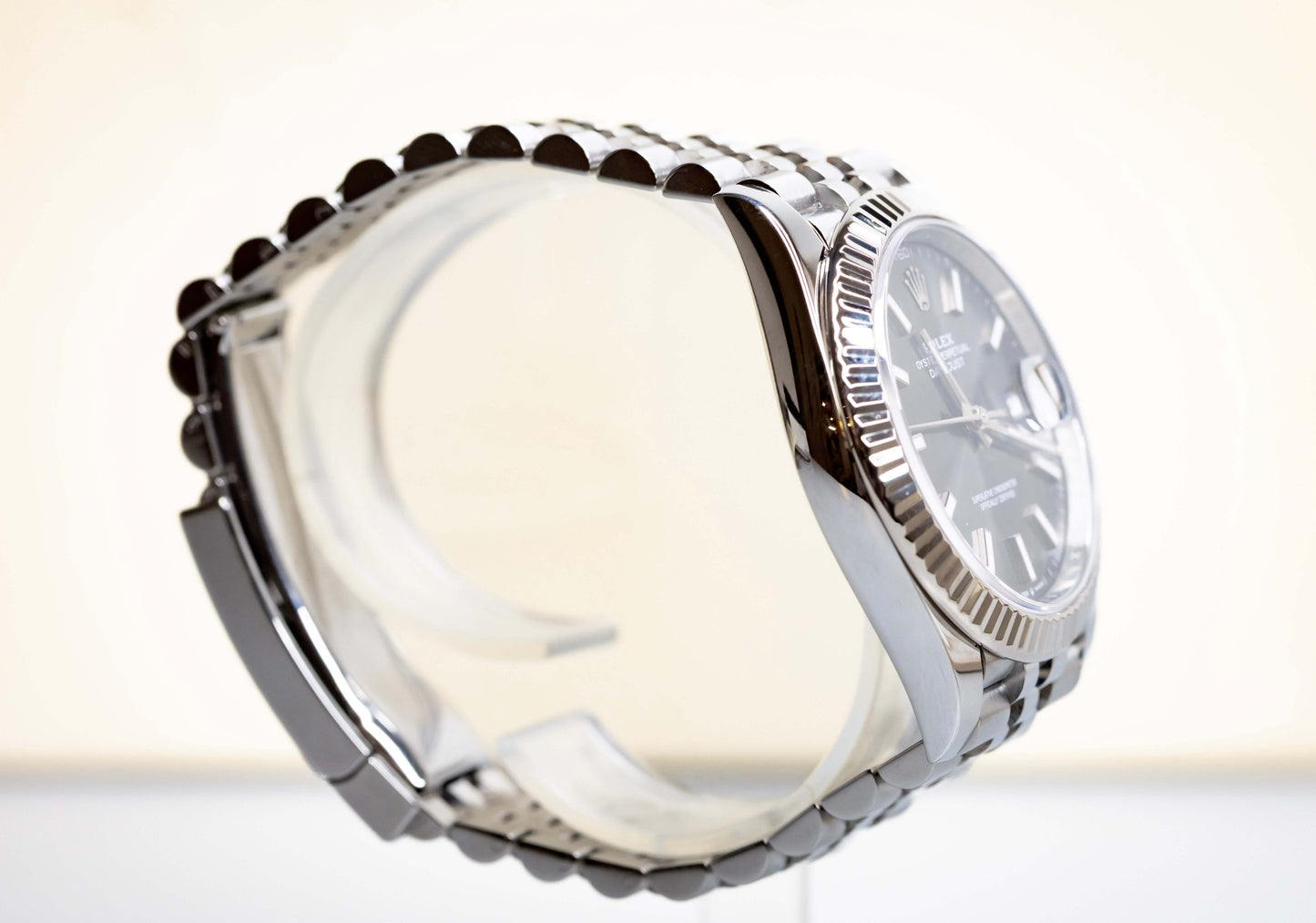 2020 Rolex DateJust 41 Slate Dial Fluted Bezel Jubilee 126334 – Full Set side view showcasing the Jubilee bracelet.