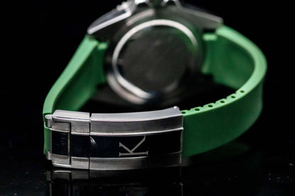 KWC Hulk Diver watch with green rubber strap and stainless steel clasp, showcasing luxury craftsmanship.