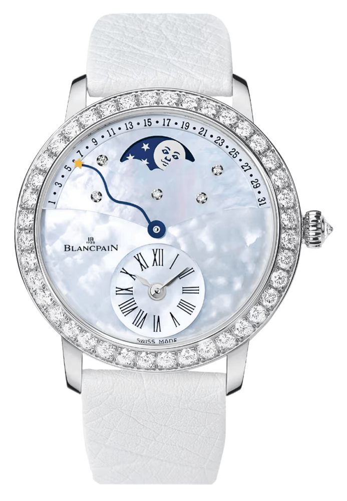 Blancpain Ladybird Quantieme Retrograde Diamond White Gold Ostrich Ladies Watch - 3653 1954L 58B
