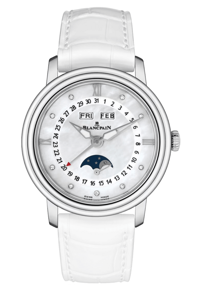 Blancpain Ladybird Quantieme Complet Steel Mother of Pearl Alligator Ladies Watch - 3663 1154 55B