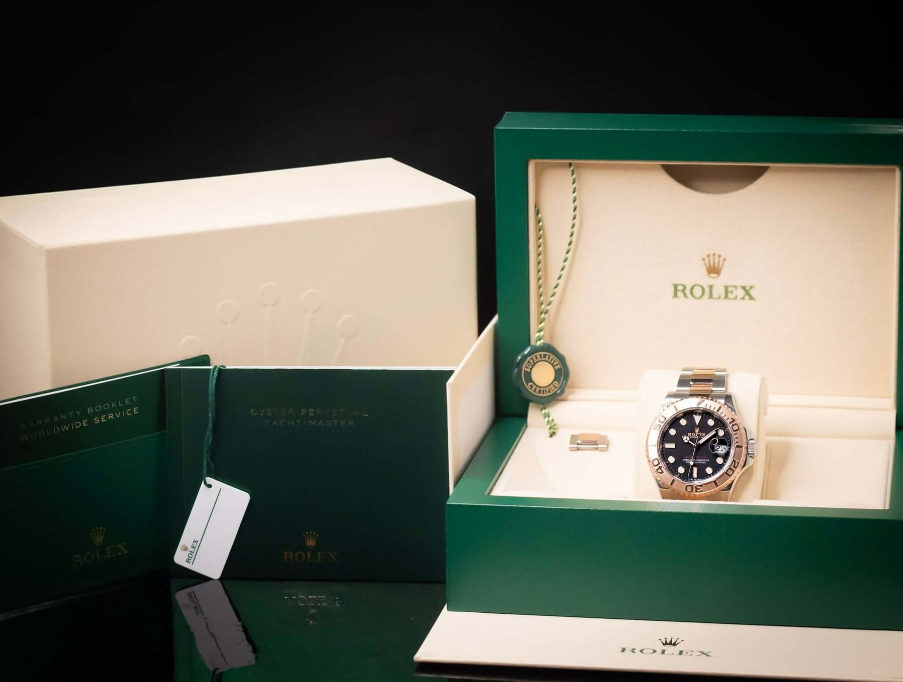 2023 Rolex Yacht-Master 40 watch displayed in elegant packaging with documentation and certification.