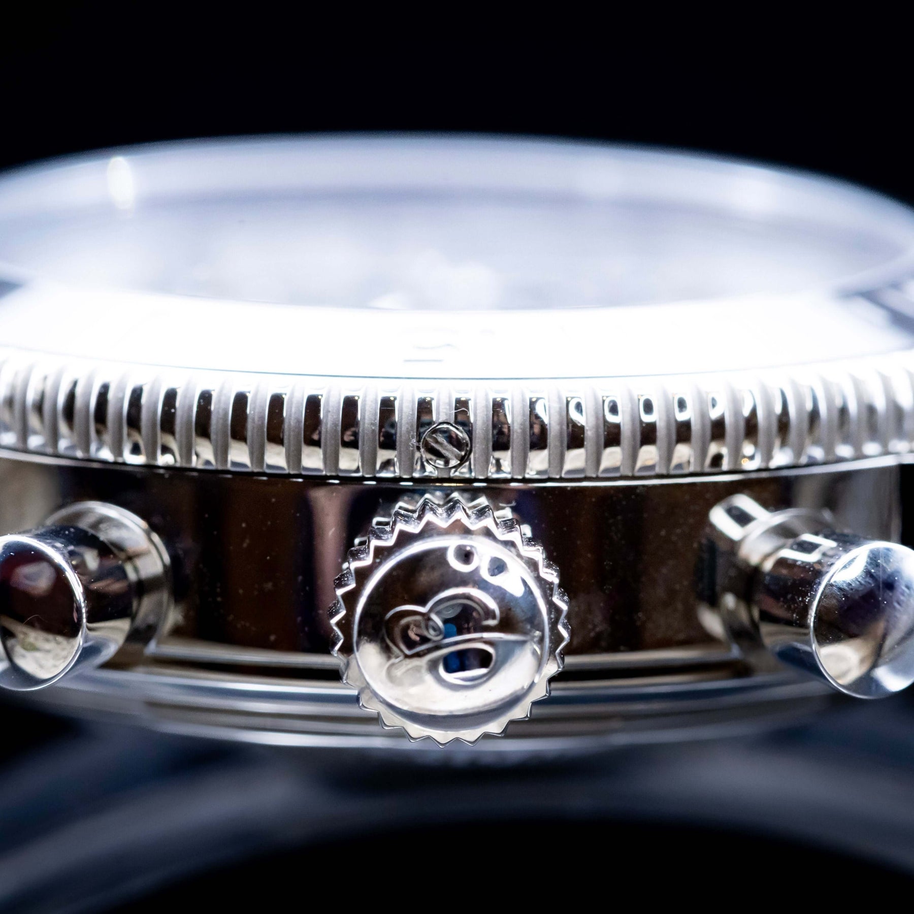 2020 Breitling SuperOcean II Chrono Blue Dial 40MM on Rubber Strap - AB0162 close-up view of watch crown and pushers