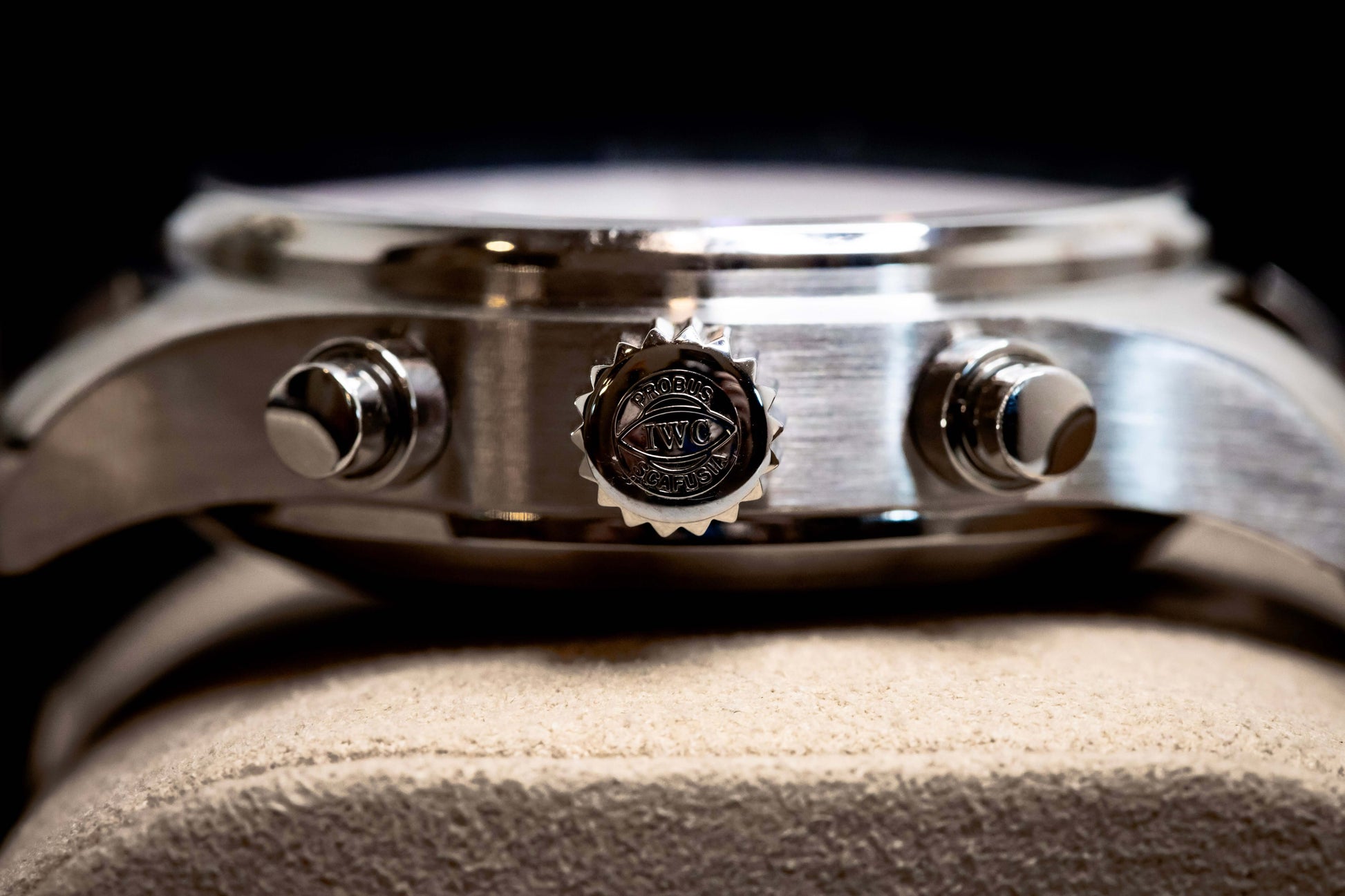 2022 IWC Pilot’s Watch Chronograph Spitfire 41mm  Ref. IW387903 | Full Set showcasing the stainless steel case and crown.