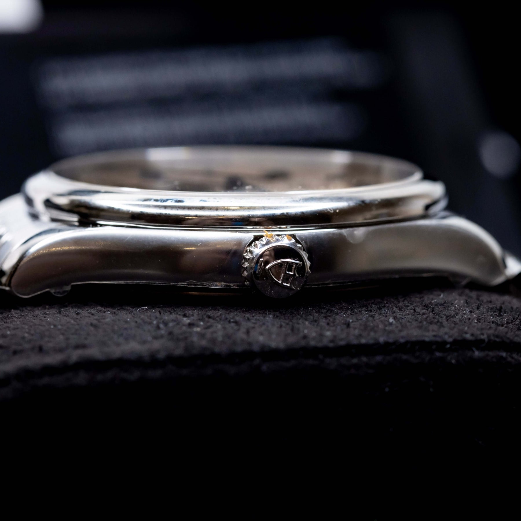 Tudor 1926 Luna 39mm Champagne Dial side view showcasing stainless steel case and crown