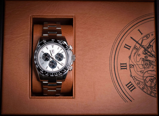 Kingdom 7750 Automatic Chronograph watch in luxurious packaging with a stylish leather box.