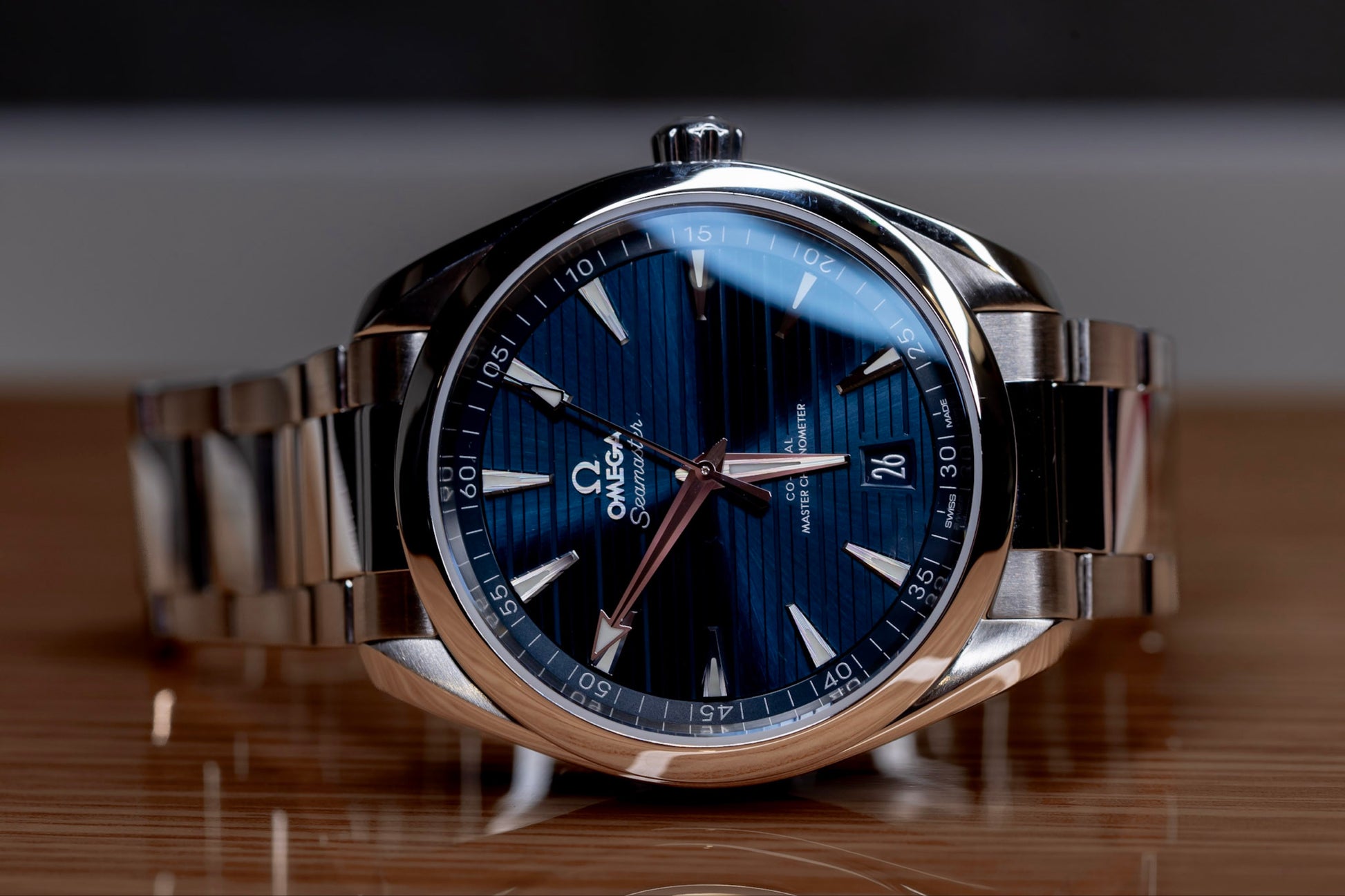 2023 Omega Seamaster Aqua Terra watch showcasing blue dial, part of the Beijing 2022 Olympic Seamaster watch limited edition.