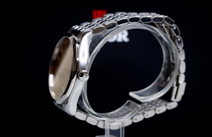 Tudor 1926 Luna 39mm Champagne Dial side view showcasing the stainless steel case and bracelet.