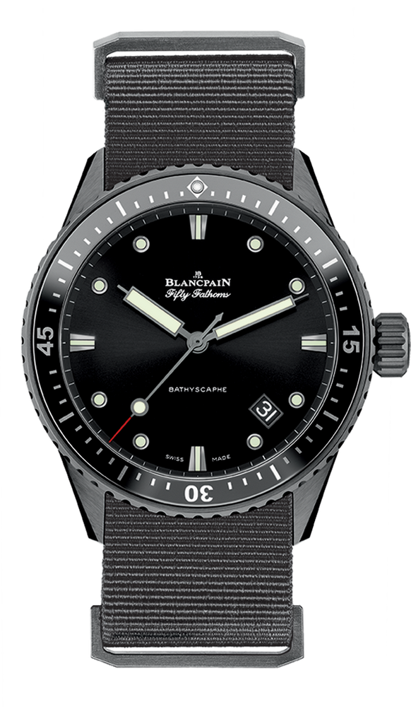 Blancpain Fifty Fathoms Bathyscaphe Ceramic Grey NATO Men's Watch - 5000 0130 NABA