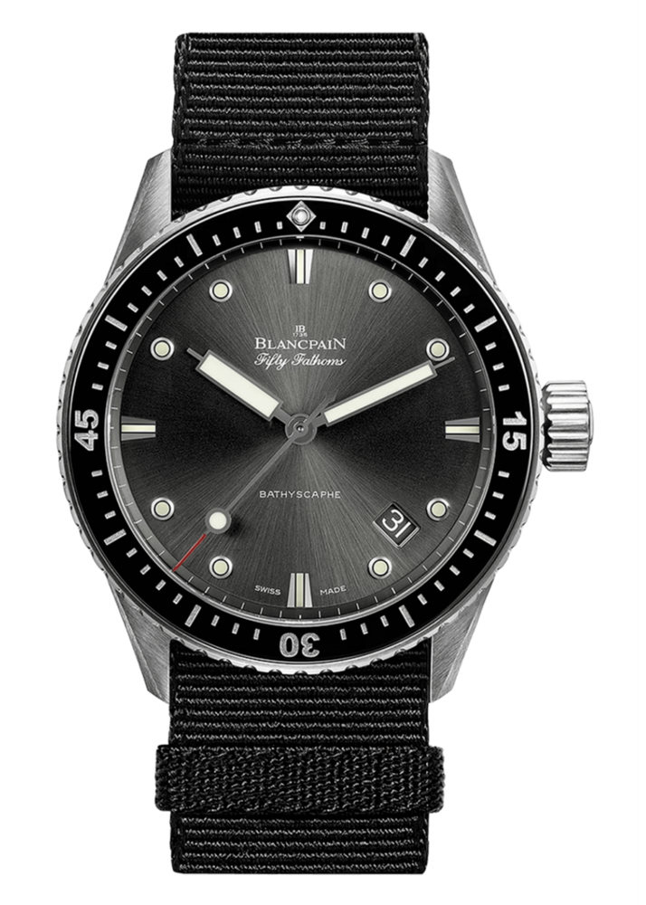 Blancpain Fifty Fathoms Bathyscaphe 43mm Steel Black NATO Men's Watch - 5000 1110 NABA