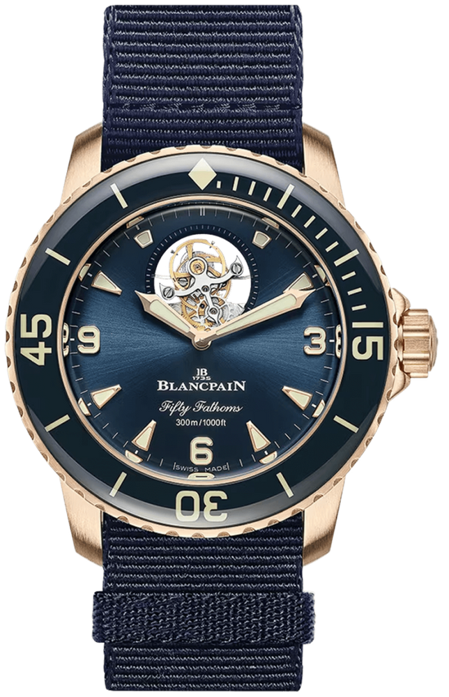 Blancpain Fifty Fathoms Tourbillon 8 Jours Red Gold Blue NATO Men's Watch - 5025 36B40 NAOA