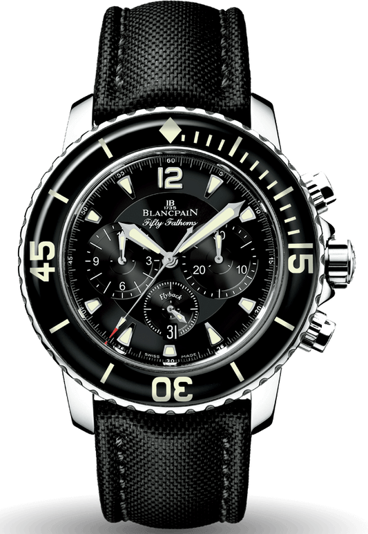 Blancpain Fifty Fathoms Bathyscaphe Chronographe Flyback 45mm Steel Black Canvas Men's Watch - 5085F 1130 52A
