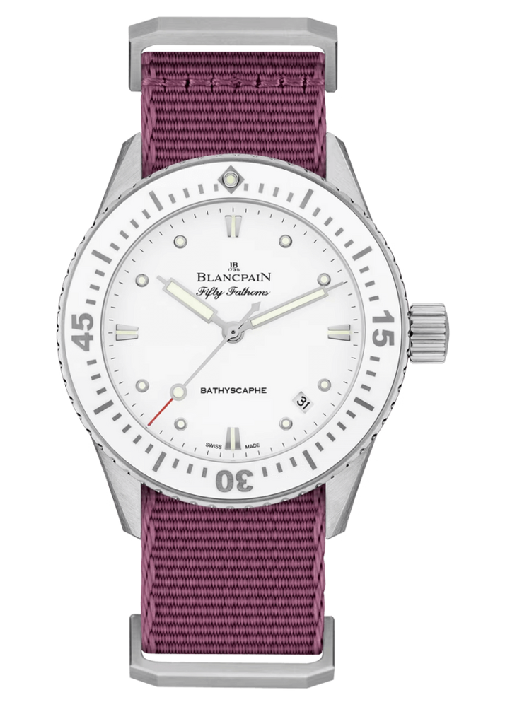 Blancpain Fifty Fathoms Bathyscaphe 38mm Ultra-Slim Purple NATO Ladies Watch - 5100 1127 NAVA