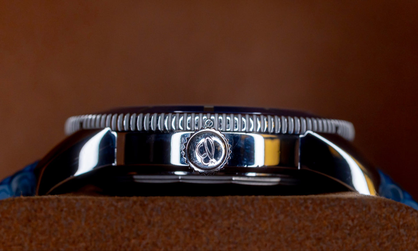 Close-up view of the Breitling Superocean Heritage B20 46 watch showing the crown detail.