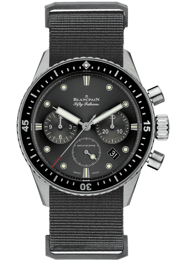 Blancpain Fifty Fathoms Bathyscaphe Chronographe Flyback Grey NATO Men's Watch - 5200 1110 NABA