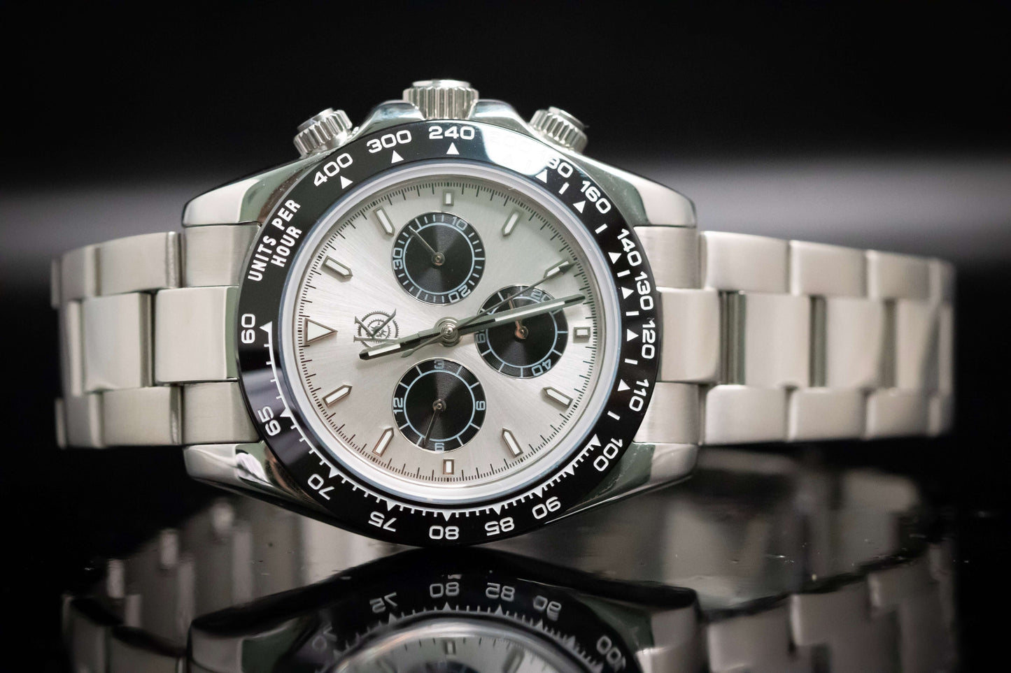 Kingdom 7750 Automatic Chronograph watch features a stainless steel case and a micro-adjustable bracelet for a custom fit.