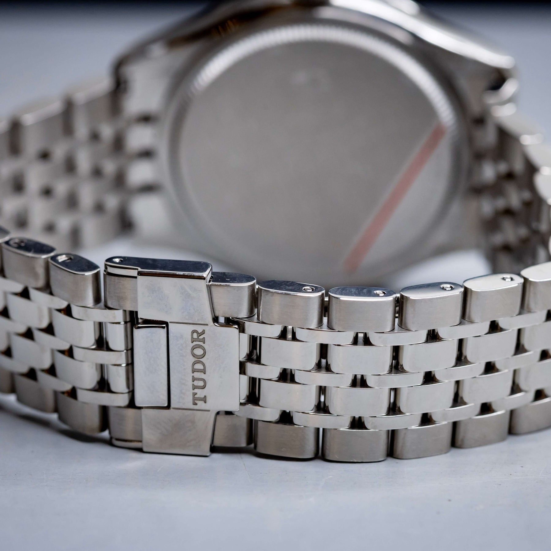 Tudor 1926 Luna 39mm Champagne Dial stainless steel bracelet and clasp detail.