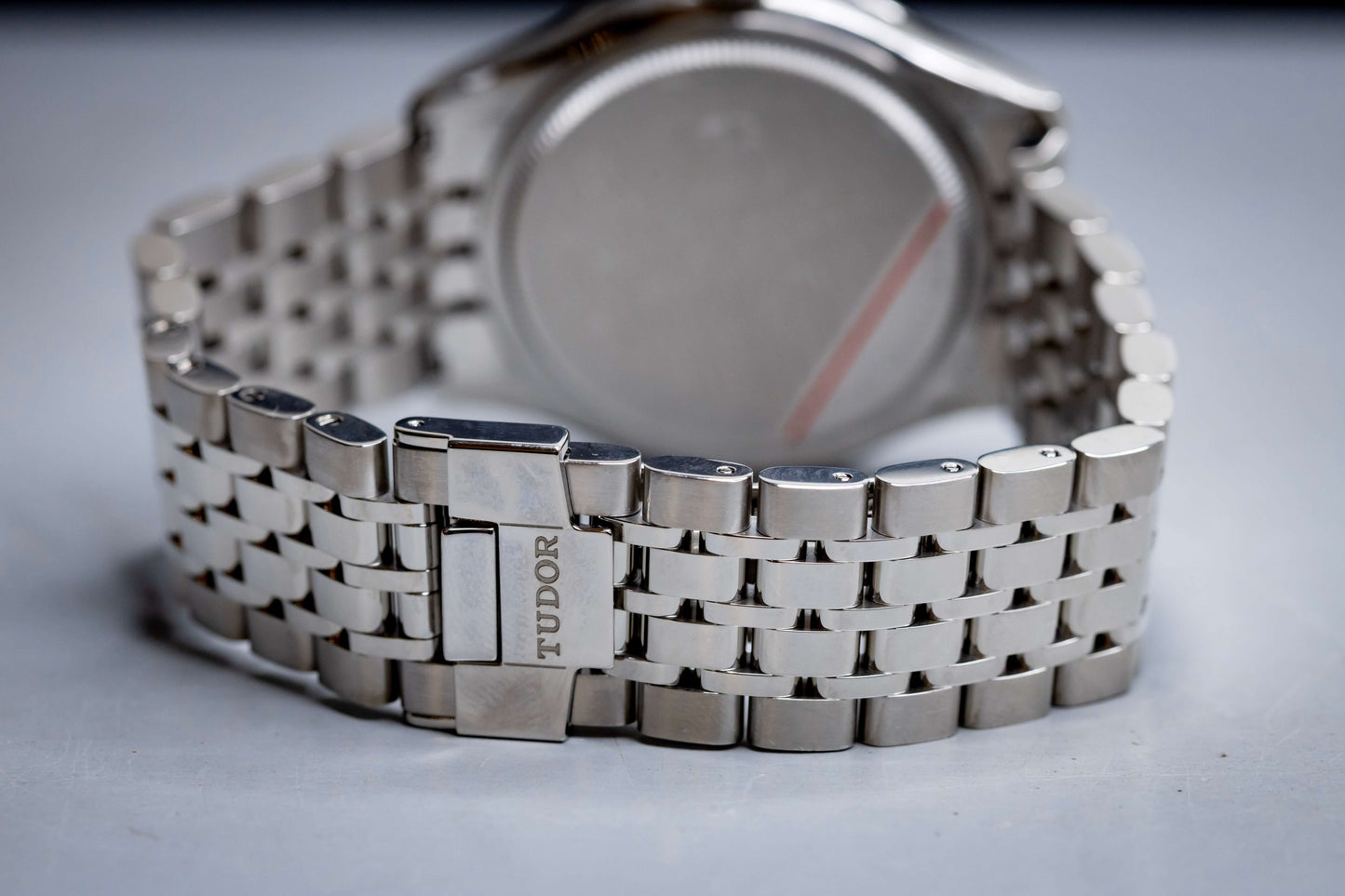 Tudor 1926 Luna 39mm Champagne Dial stainless steel bracelet and clasp detail.