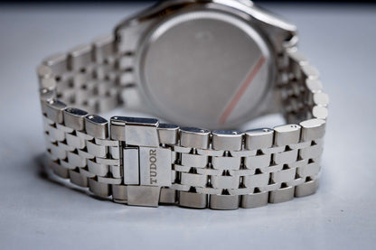 Tudor 1926 Luna 39mm Champagne Dial stainless steel bracelet and clasp detail.