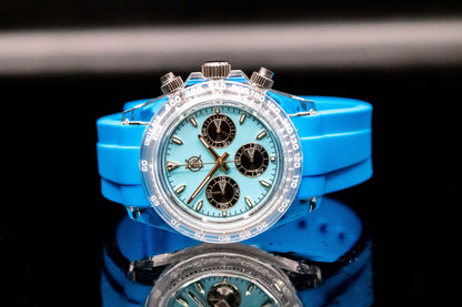 KWC Blue Ceramic Chronograph watch featuring a lightweight ceramic case, a custom dial, and three sub-dials.