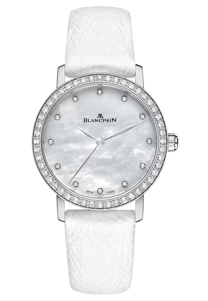 Blancpain Villeret Ultraplate Steel Diamond Mother of Pearl Leather Ladies Watch - 6102 4654 95A